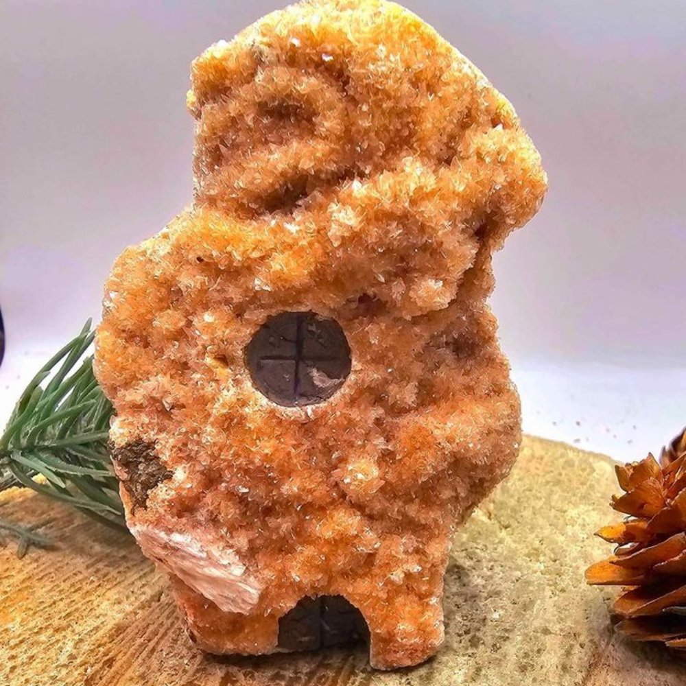 Nature Honey Crystal Cluster Hand Carved 4" Mountain House Figure